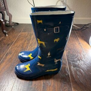 Norty Navy Blue Dog Print Rubber Rain Boots | US 11 EU 42 | Waterproof Wellies